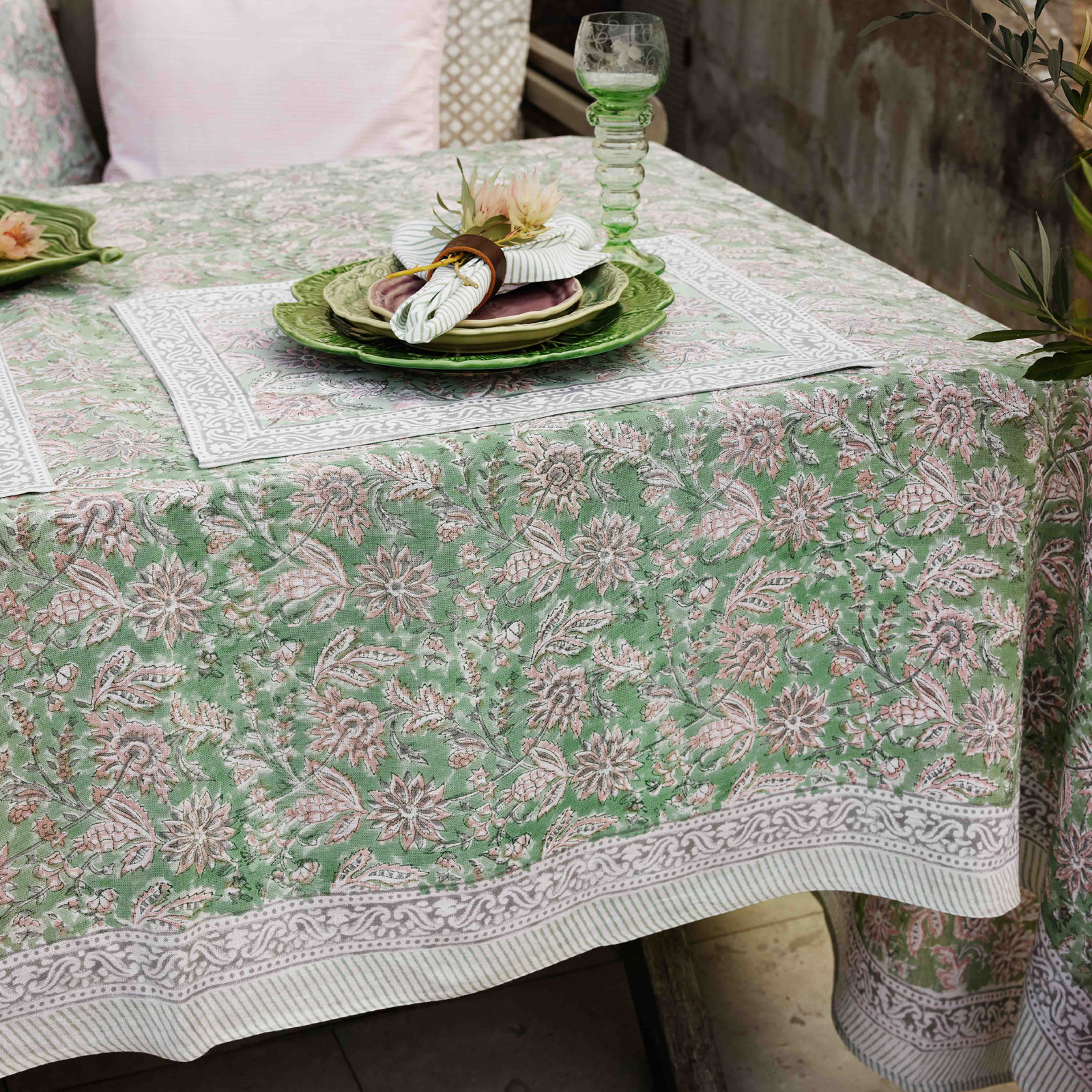 Duk Indian Summer150x350 cm green/rose bomull